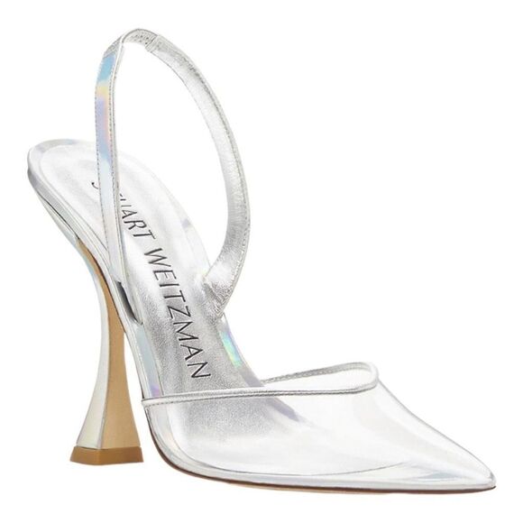 STUART Weitzman Xcurve 100 Metallic Leather Slingback Pumps Size 10 1/2 NIB - Picture 1 of 9